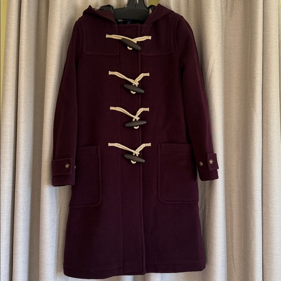 Burberry, Belfield Women’s Wine Red Merino Wool Hooded Overcoat, US 8 - Picture 2 of 12